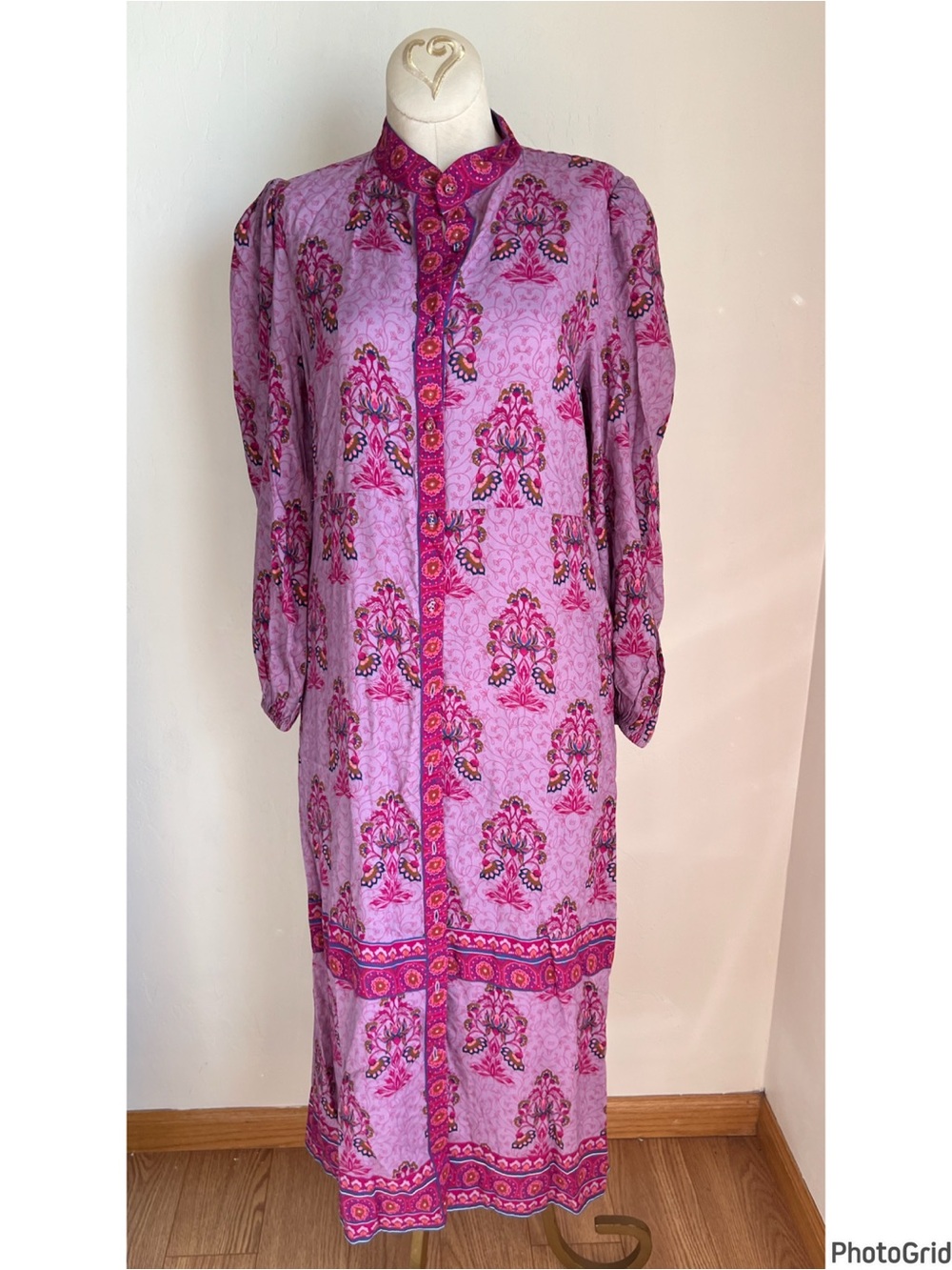 Celina Moon Purple Fushia Floral Button Down Maxi Dress Small